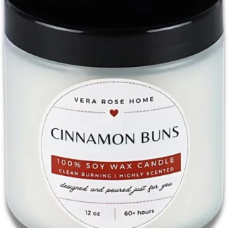 Vera Rose Home Cozy Cinnamon Bun 12oz Candle | Richly Scented Soy Wax with Cinnamon Roll & Vanilla | 60+ Hour Burn