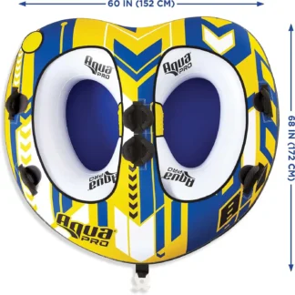 Aqua Pro Towable Tube for Water Sports – 1-2 Riders – Inflatable Boat Tube with Pocket Seating – Yellow/Blue