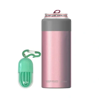 Asobu Pink Insulated Stainless Steel Sleeve for a Slim 12 Ounce with a Reusable Flexible Straw