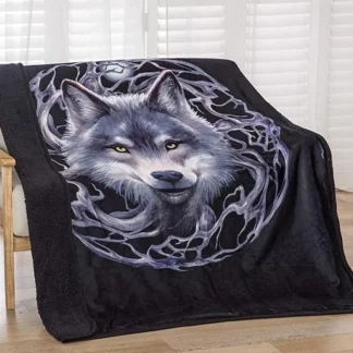 Anne Stokes Collection Night Forest Wolf Silk Touch w/Sherpa Throw