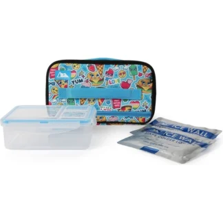 Arctic Zone Lunch Box with Ice Walls and 2 Piece Leak Proof Food Container - Cute Food, Blue