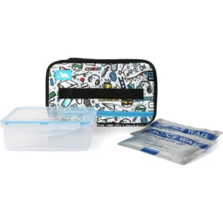 Arctic Zone Lunch Box with Ice Walls and 2 Piece Leak Proof Food Container - Video Game Doodle, White/Black