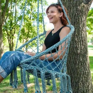 Equip Tri-Weave Macrame Hammock Chair - Green/Blue/White