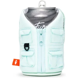 Puffin Adventure - Fishing Vest Style, Powder Blue, Beverage Koozy