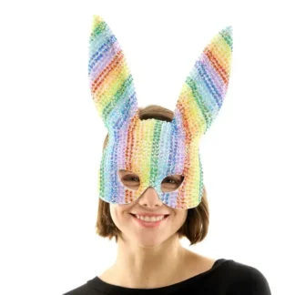 Rainbow Rhinestone Bunny Mask