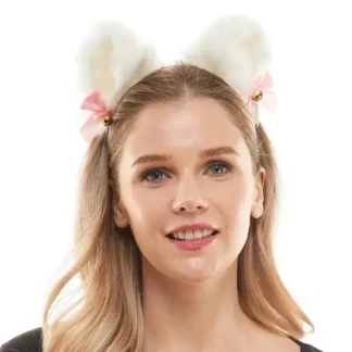 White Cat Ear Headband with Pi