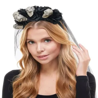 Black Skull Floral Veil Headba