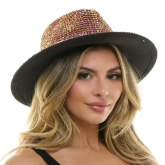 Rose Gold Rhinestone Wide Brim