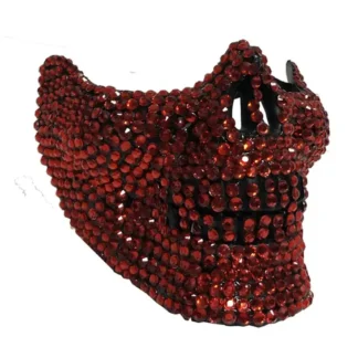 Red Rhinestone Skull Half Mask