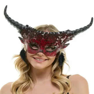 Red Horned Demon Half Mask