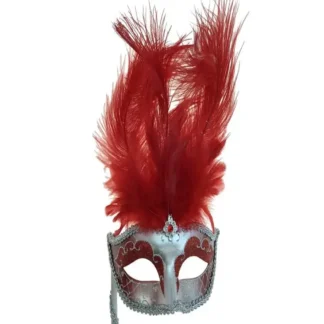 Red Silver Feather Mask With S