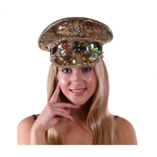 Gold Sequin Captain Hat with Goggles