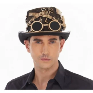 Gold Steampunk Goggles Top Hat