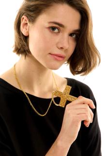 Gold Rhinestone Cross Necklace