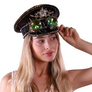 Black Sequin Captain Hat with Goggles