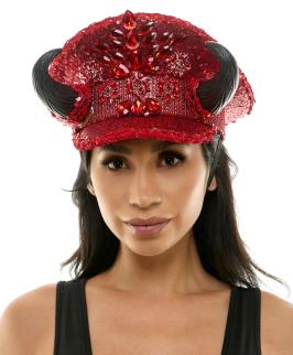 Red Sequin Devil Captain Hat
