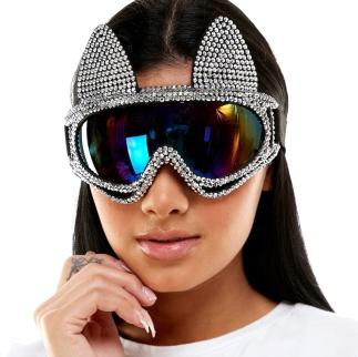 Black Silver Rhinestone Cat Goggles