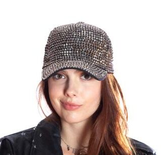Gray Rhinestone Baseball Cap