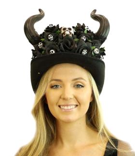 Black Devil Horn Skull Hat