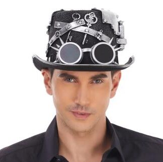 Silver Steampunk Goggles Top Hat