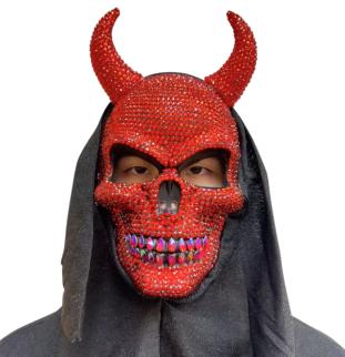 Red Rhinestone Devil Skull Mas