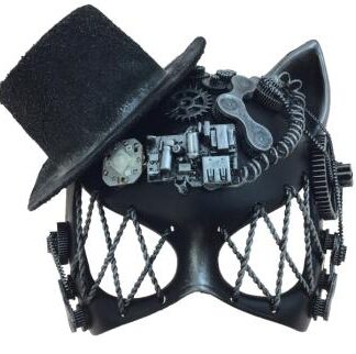 Silver Steampunk Cat Mask with