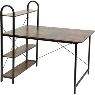 Home Basics Computer Desk with Shelves, Rustic/Black