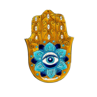 Hamsa Ceramic Dish W/ Brass Incense Holder