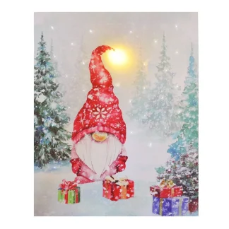 Canvas 12″ X 16″ Gnome Snowy Scene W/Timer