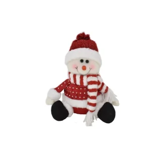 Snowman Plush Sitting 8.5″ Red/White And Polka Dots