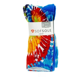 Crew Sock Tie Dye Primary Blue 3Pk Youth