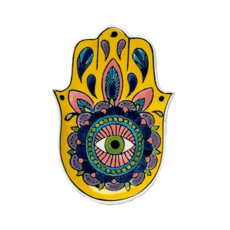 Hamsa Ceramic Dish w/ Brass Incense Holder