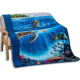 Sherpa Lined Throw Blanket - Turtle