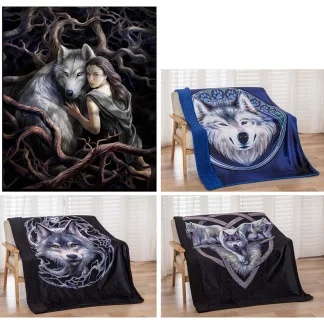 Sherpa Lined Throw Blanket - Anne Stokes Wolf Series