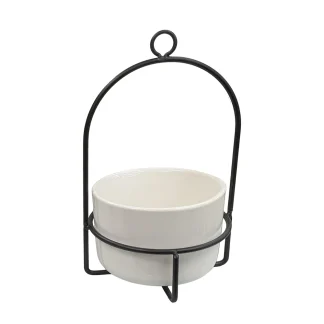Round Ceramic Hanging Planter - Black Frame