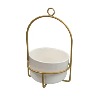 Round Ceramic Hanging Planter - Bronze Frame